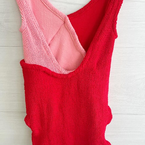 Pandora Sykes x Hunza G. - Red & pink crinkle stretch soft swimsuit England OS - Picture 6 of 10