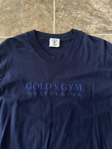 Vintage Gold’s Gym Seattle WA Single Stitch Blue Shirt Size Large Rare Workout - Bild 3 von 10
