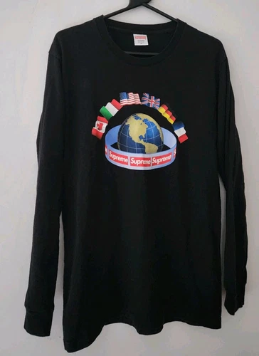 FW15 SUPREME WORLDWIDE T Shirt A Maniche Lunghe Nera Taglia M