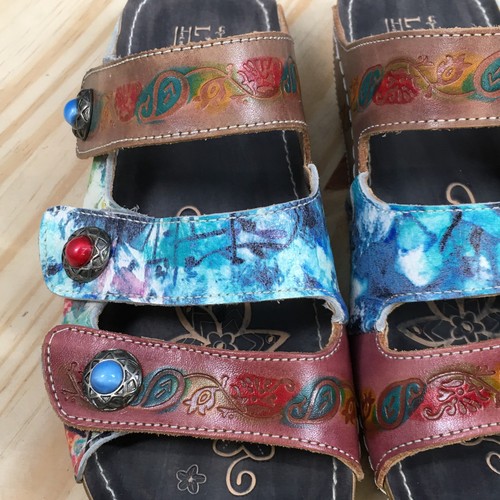 Spring Step L’Artiste Sandals Womens 38 Multicolor Castle Walk Slides Leather - Picture 6 of 18