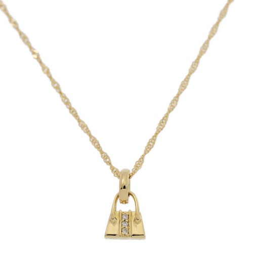 0.03ct/3P Diamond Bag Motif Necklace Pendant/K18YG/750-4.2g/Yellow Gold/Gift - Picture 3 of 10