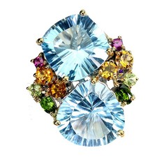 925 Sterling Silver Ring Heart Swiss Blue Topaz 39ct Handmade Gemstone Jewelry 8