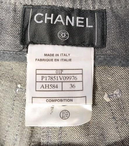 VINTAGE CHANEL 01P FLARED JEANS STRASS COCO POCKET LOGO GRAU HOSE 36 - Bild 6 von 7