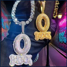 Iced Out Letter O Block Pendant Bling Cubic Zirconia Micro Pave Cz Paved Hip Hop