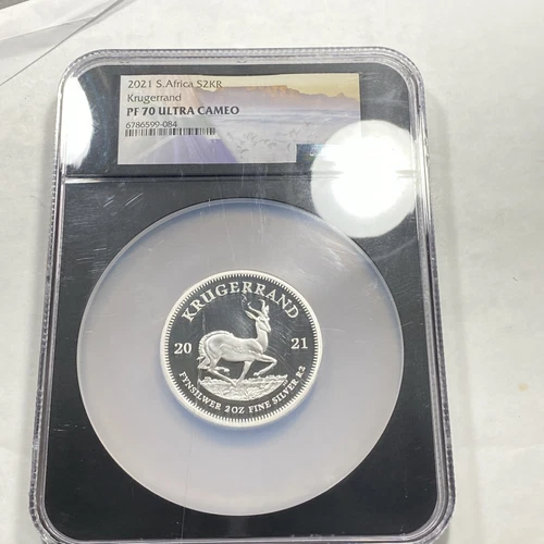 2022 South Africa 2oz Silver Proof Krugerrand NGC PF70UCAM (Scratched) Item 8920