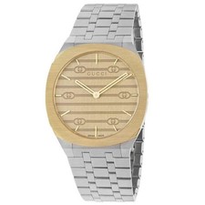 Gucci 25H SWISS Quartz Ultra Thin Gold Dial Stainless Steel Men's Watch YA163405