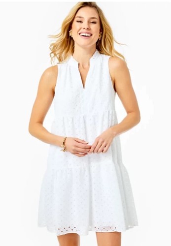 LILLY PULITZER NOVELLA MINI MEDALLION RESORT WHITE EYELET SWING DRESS Medium - Picture 4 of 9