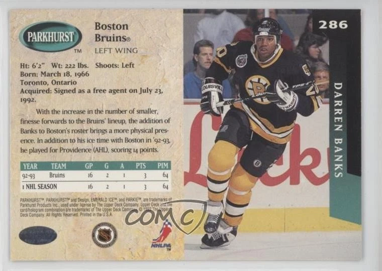 1993-94 Parkhurst Darren Banks #286 Rookie RC - Image 2 of 2