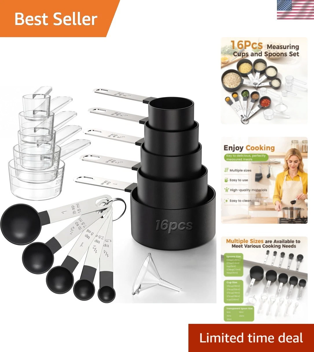 16PCS Measuring Cups and Spoons Set, Measuring Spoon Set with Metric and Mea...
Opens in a new windo