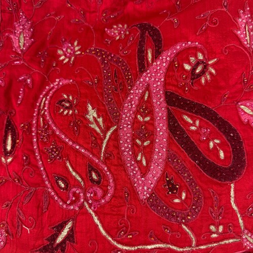 NWOT Christmas Red Bling Pillow Cover Only Paisley Bling Embroidery 15in Square - Picture 4 of 12