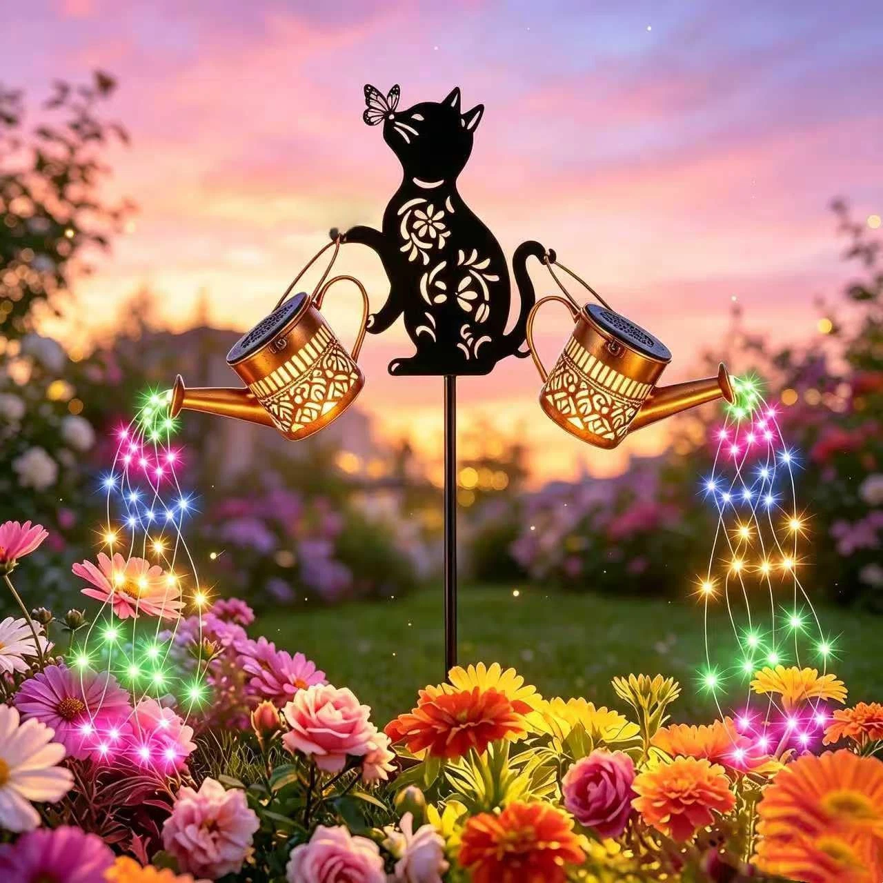 2 Pack Solar Watering Can Lights, Solar Lights Outdoor Decorative, Cat Hangin...