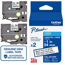 Genuine Brother TZe-251PK Black on White 24mm 1" P-Touch Label Tape