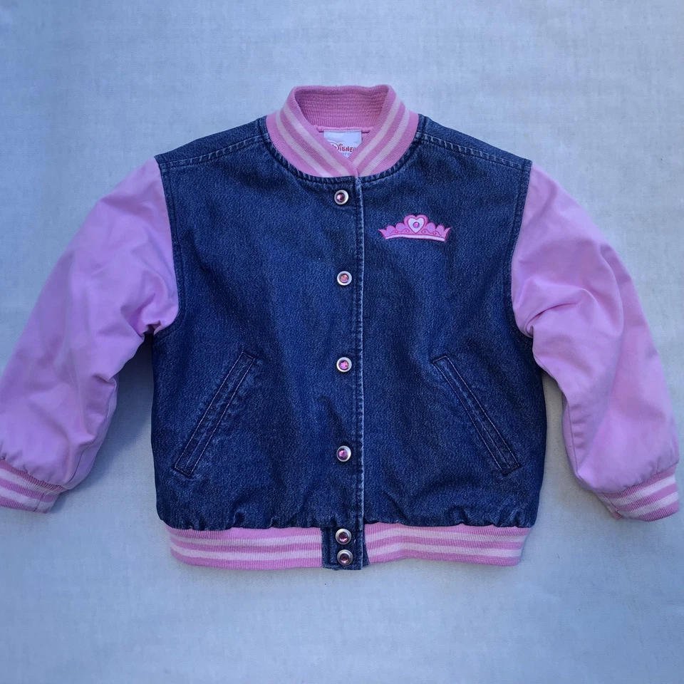 Y2K Vintage Disney Store Princess Bomber Jacket Coat Embroidered Denim Girls 4 5 - Image 2 of 4