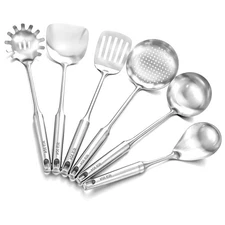 Stainless Steel Kitchen Utensils Set 6 Pcs Cooking Utensil Spatula Soup spoon...