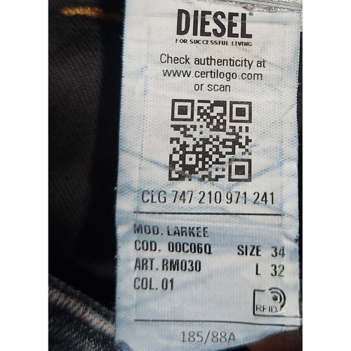 DIESEL Jeans Larkee 34x32 Button Fly Denim Dark Wash Straight Stretch RM030 - Picture 5 of 16