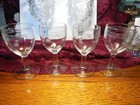 Vintage Set Of 4 Stemmed Cordial Glasses With Circle Pattern & LINES 4.5" Tall