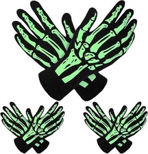 Cooraby 3 Pairs Glow in the Dark Full Finger Skeleton Gloves Halloween Skull Bon