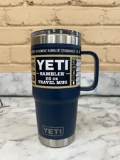 Yeti Rambler 20oz Travel Mug w/Handle | Navy Blue | Stronghold Lid