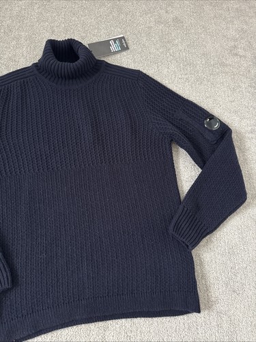 Sudadera CP Company Azul Tejida Cuello Redondo C.P. LENTE Jumper Pequeña NUEVA P2P 21 - Imagen 4 de 16