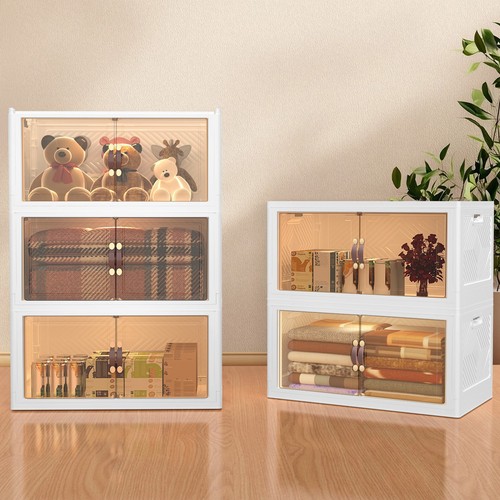 Tragbarer Schrank Faltbare Aufbewahrungsbox Transparente Lagerbox mit Rollen DE - Bild 18 von 42