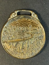Vintage Bastian Brother Watch Fob Scenic Bridge And Mountains