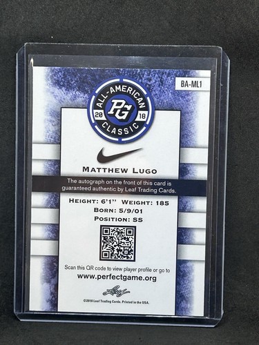 Matthew Lugo 2018 Leaf Metal Perfect Game Orange Auto #BA-ML1 B5 - 第 2/2 張圖片
