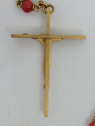 Vintage Rosenkranz mit Kruzifix mit Medaillon und roten Glasperlen ? - Bild 4 von 9