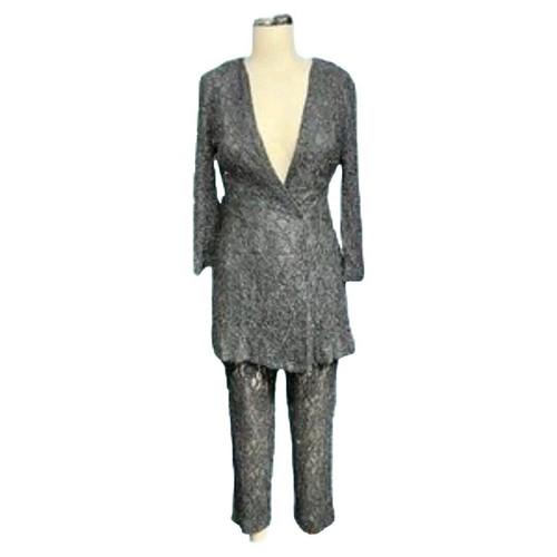 Carmen Marc Valvo Women's Set Sequin Beaded Jacket Blazer Pants Evening Lace Sz4