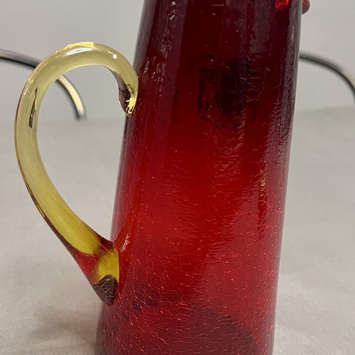 "Jarra de vidrio craquelado de 7"" rojo rubí vidrio artístico Blenko soplado a mano de colección 5,5 x 2,5 x 7,5""" - Imagen 2 de 10