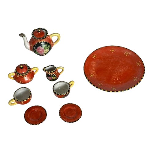 Vintage Dollhouse Miniature Tea Party Set Hand Painted Ceramic with Case - Picture 2 of 10