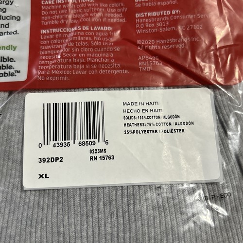 Hanes taglose Tanks, 2er-Pack, grau & schwarz, XL 46-48", 100 % Baumwolle, neu in Verpackung - Bild 4 von 5