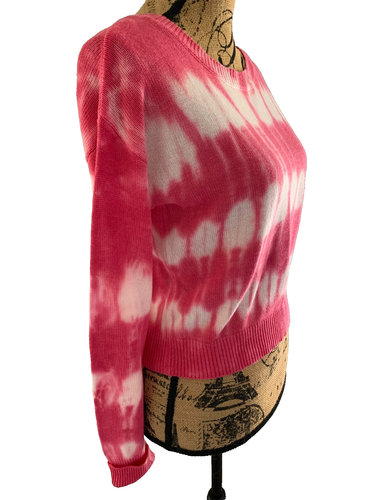 DKNY Sweater Pink White Pattern Cotton Blend Knit Round Neck Long Sleeve Size S - Picture 9 of 11