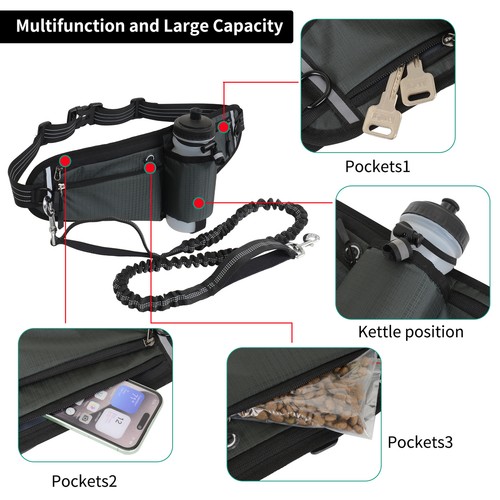 Hands Free Dog Leash with Waist Belt Pouch, Dog Running Leash for Training Hikin - Picture 27 of 49