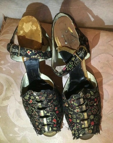 Rare Antique Flapper Art Deco Hand Painted Gold Floral Details Woman Shoes 6.5 - Picture 4 of 12