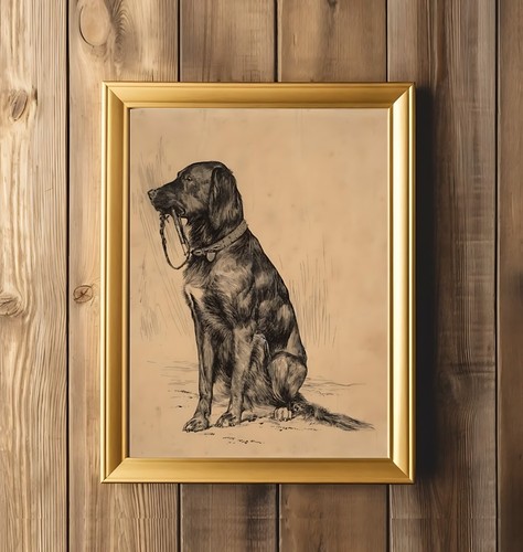 Black Labrador Art Print, Vintage Dog Painting, Antique Animal Portrait - Picture 1 of 4