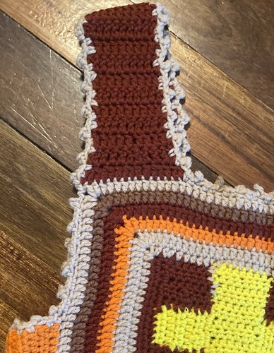 Crochet Granny Square Sweater Vest Size SM Orange Tan Brown Yellow Vintage 70’s - Picture 9 of 12