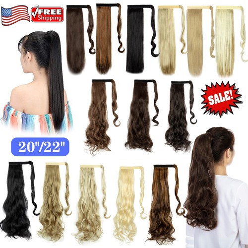 20" 22" Straight Wavy Curly Wrap Around Ponytail Extension Synthetic Long Hair