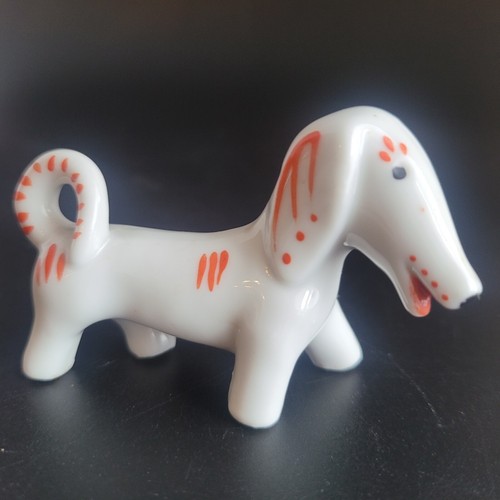 Estatuilla vintage de mediados de siglo moderna mod cerámica Dachshund Wiener perro rojo blanco - Imagen 7 de 12