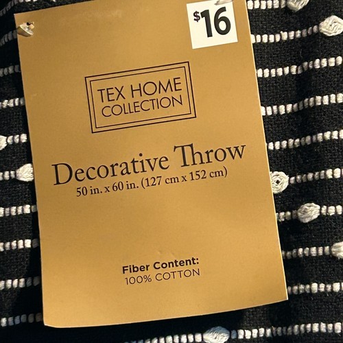 Tex Home Oversized Black And White Print Decorative Throw Blanket 50 x 60 NWT