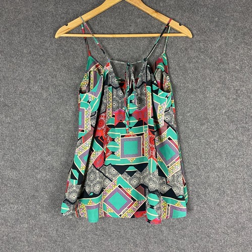 Ladakh Blouse Womens 12 Green Red Top Cami Flowy Satin Event Cocktail Formal - Picture 8 of 9