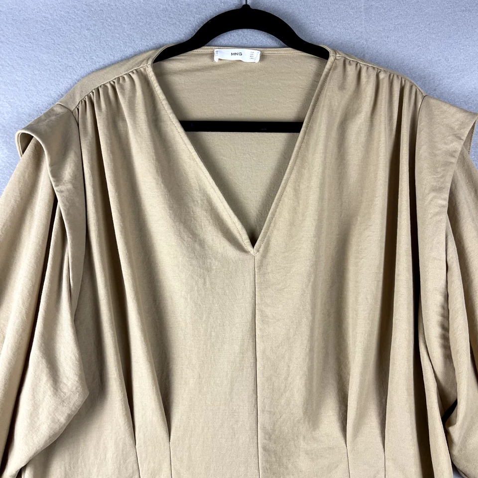 Mini Vestido Mango Smock Mujer Grande Bronceado Cuello en V Boho Relajado Campesino Cottagagecore Foto 2 de 4