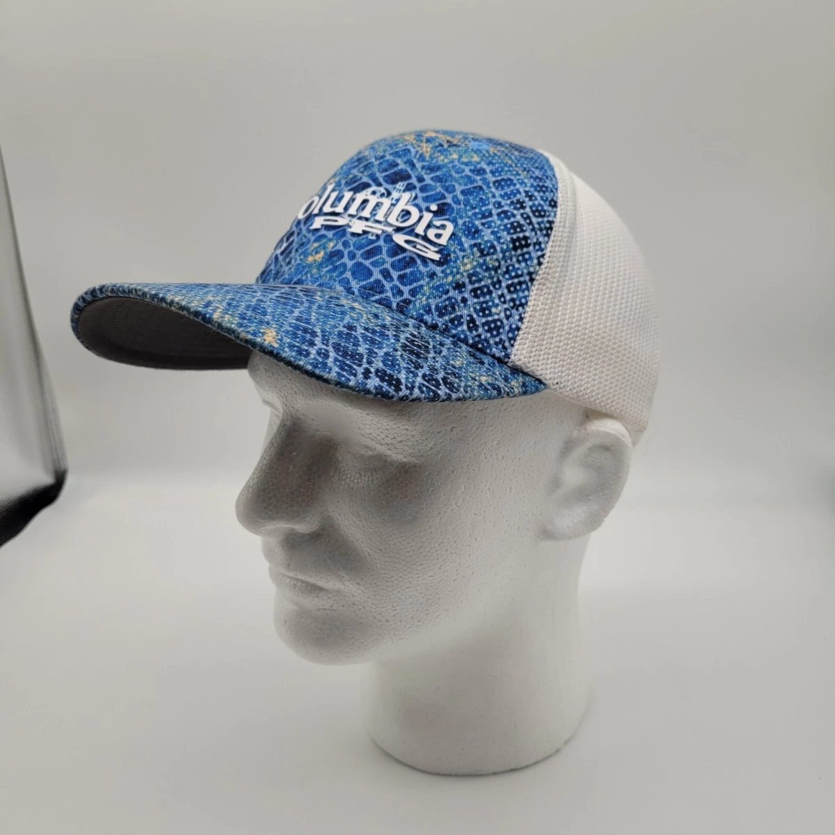 Columbia PFG Hat Mens Blue White Fitted One Size No Tag Mesh Back Water Camo