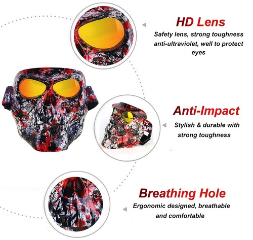 Motorcycle Windproof Goggles Skull Face Mask Shield ATV UTV XC Motocross Glasses - Picture 4 of 18