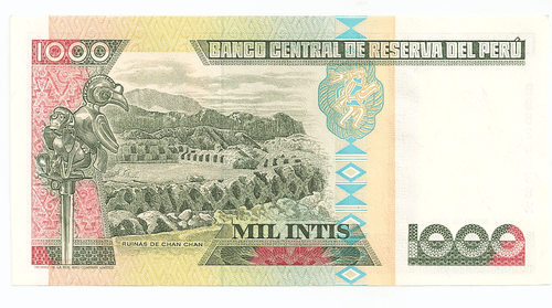 1988 Reserve Central Bank of Peru ~ Mil Intis Banknote - Bild 2 von 2