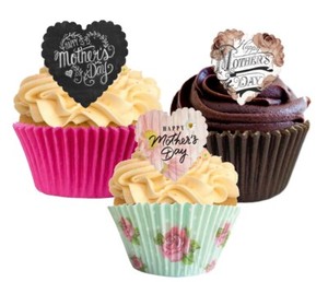 12 Large Pre Cut Happy Mothers Day Heart Edible Wafer Cupcake Decorations Topper