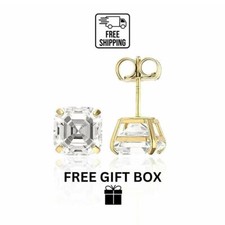 14K Yellow Gold Asscher Cut Stud Earrings Push Back