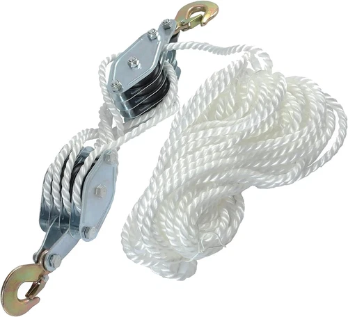 Wheel Block and Tackle System 4000LB Breaking Strength 65 Feet 3/8" Rope Hoist P - Picture 2 of 8