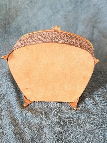 Vintage Victorian Gold Ormolu Jewelry Casket Trinket Box White Wash - Picture 6 of 8
