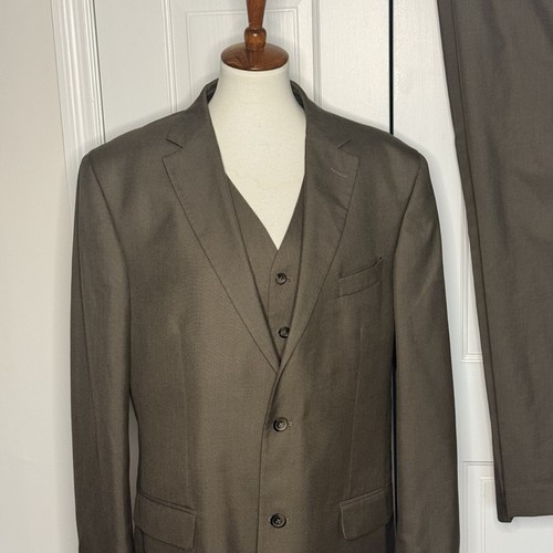 Geoffrey Beene 3 Piece Suit Mens Brown 46L Pants Flat Fronts 38" W 31 Inseam - Picture 2 of 18