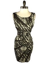 GUESS Size 12 Sheath Dress Black Grey Animal Print Sleeveless Stretch